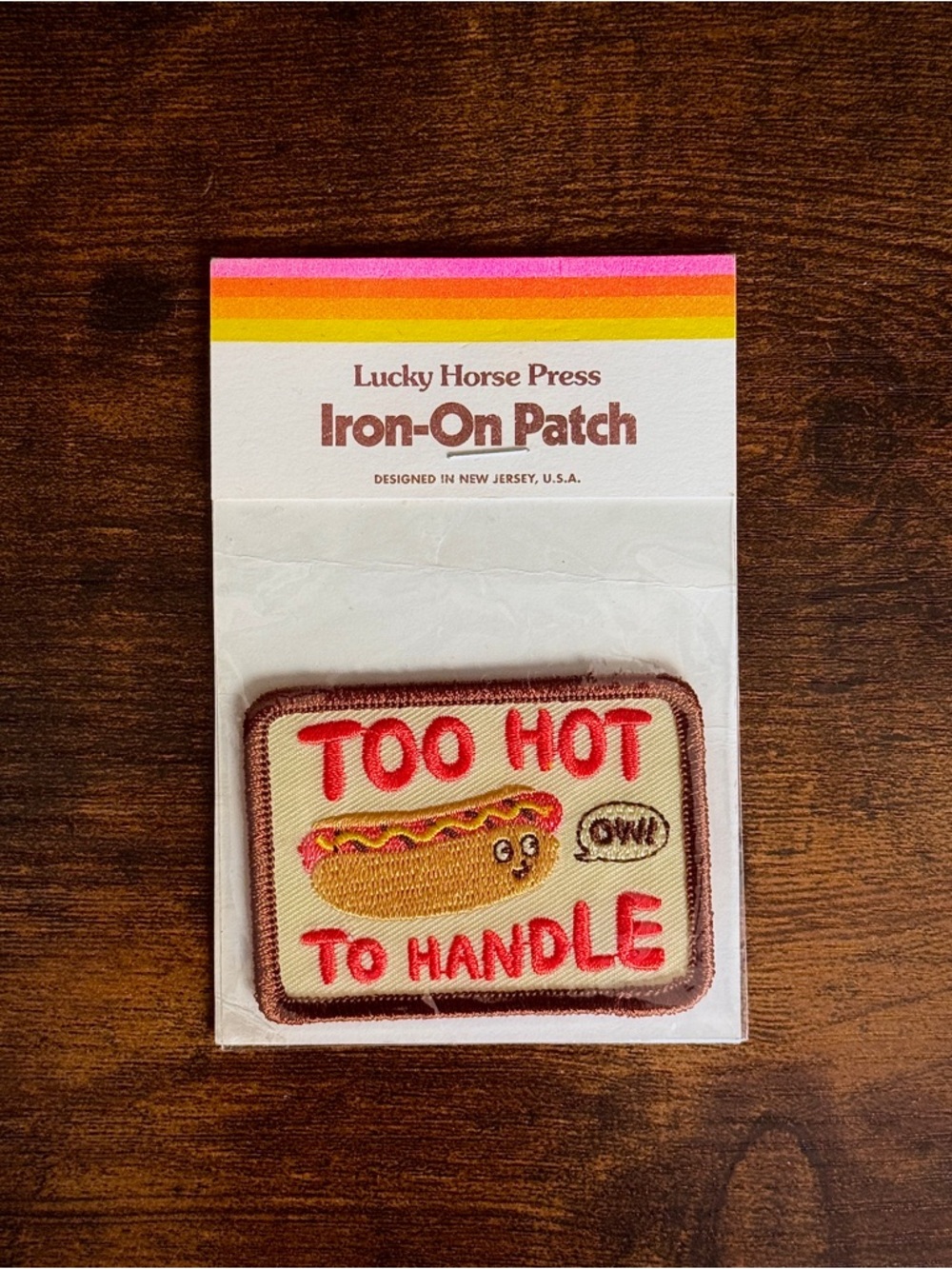 NEW Embroidered Iron-On Sew-On Patch Hot Dog Too Hot to Handle Lucky Horse Press